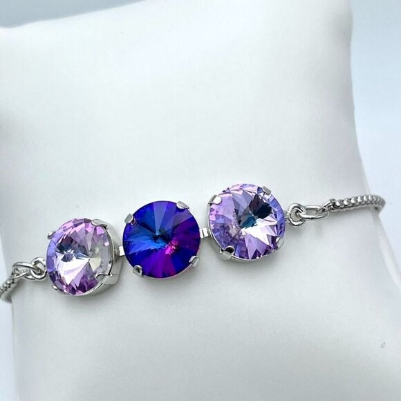 Crystal Rivoli Purple Tone Adjustable Silver Bracelet - Picture 4 of 8